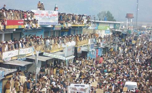 Thousands turn up to demonstrate against army operations fighting America's 'War on Terror' in Swat
